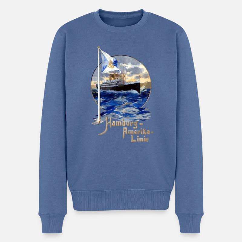Dampfschiff der Hamburg-Amerika-Linie - Männer Premium Bio Pullover - Taubenblau