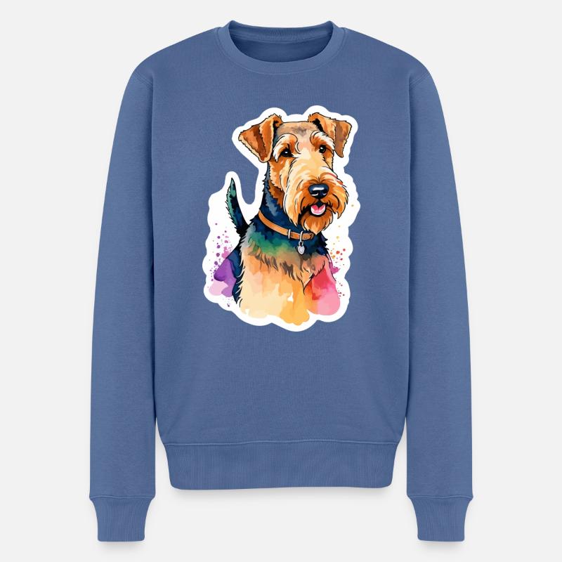 Airedale Terrier Aquarelle - Pull Premium bio Homme - bleu pigeon