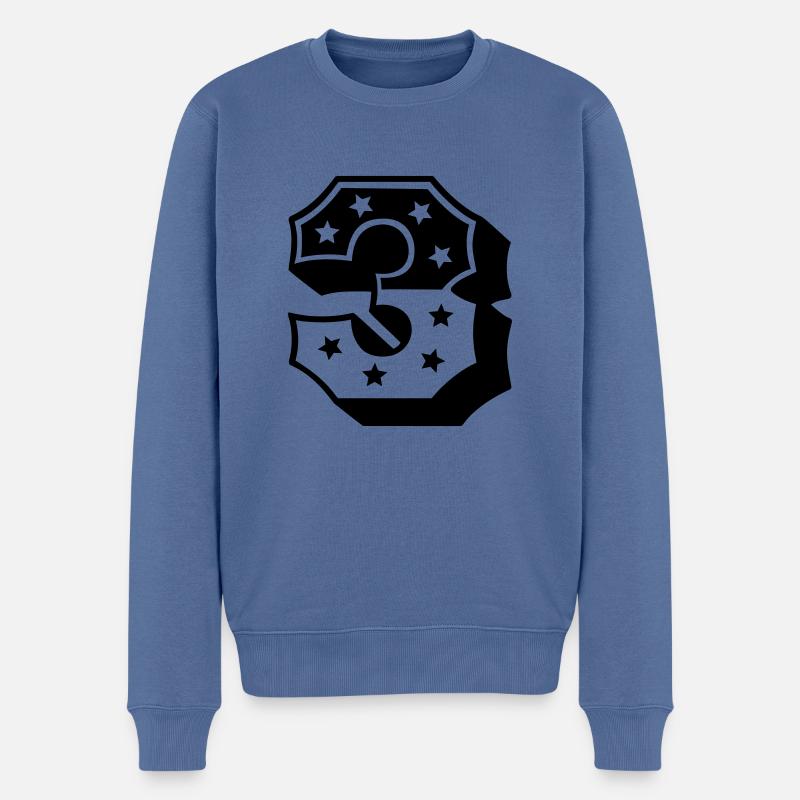 Zahl Drei - Männer Premium Bio Pullover - Taubenblau