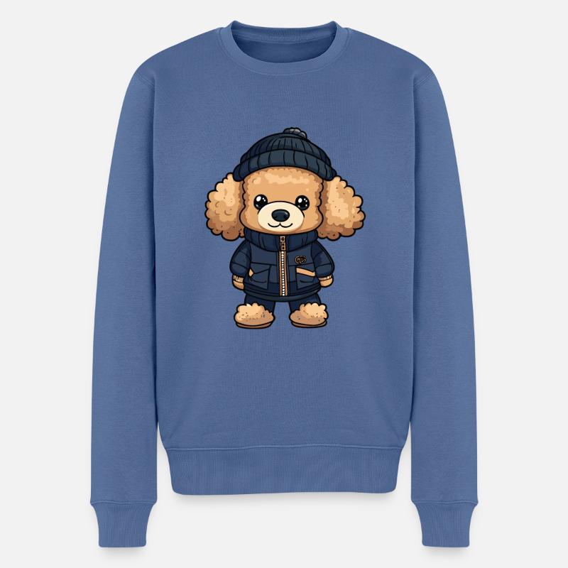 Pudel Hund Stylisch - Männer Premium Bio Pullover - Taubenblau