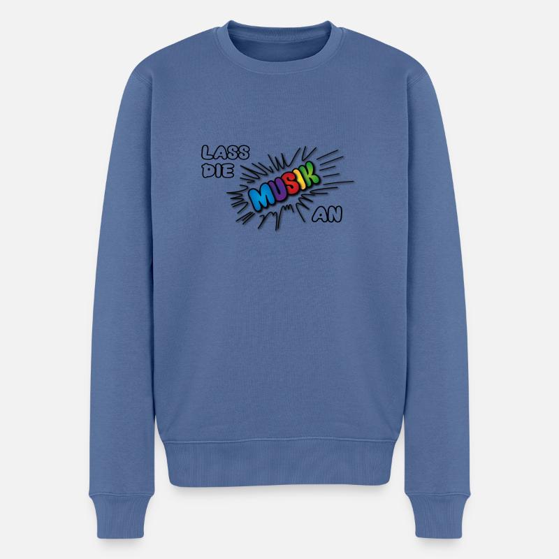 Pow Lass die Musik an - bunt auf hell - Männer Premium Bio Pullover - Taubenblau