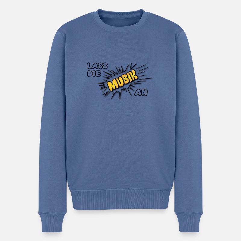 Pow Lass die Musik an - gelb auf hell - Männer Premium Bio Pullover - Taubenblau
