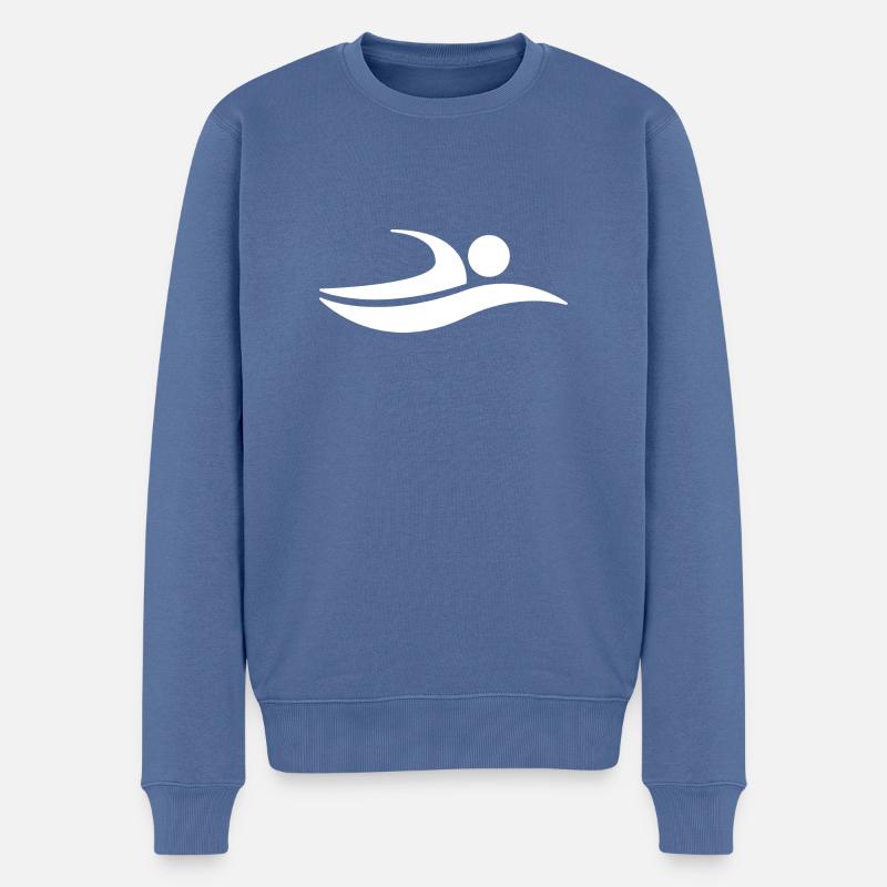 Swim Natation Logo blanc Design - Pull Premium bio Homme - bleu pigeon