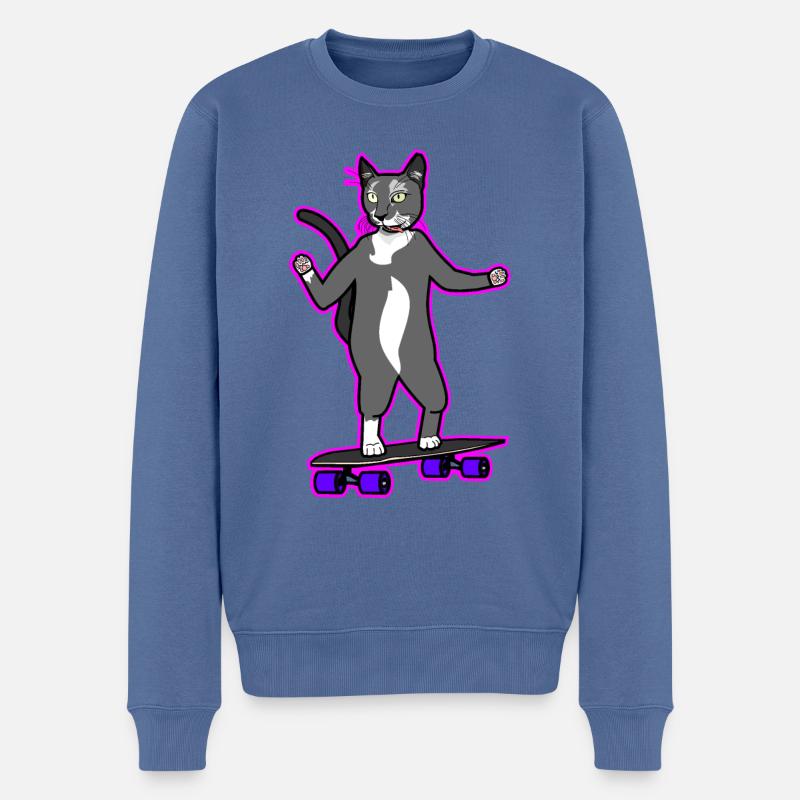 Coole Longboard Katze in pink - Männer Premium Bio Pullover - Taubenblau