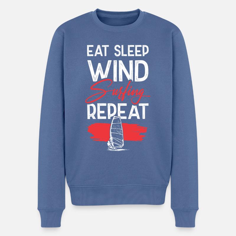 eat sleep windsurfing repeat - Männer Premium Bio Pullover - Taubenblau