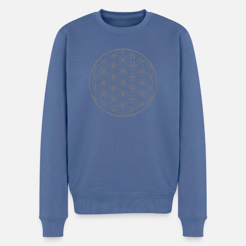 Blume des Lebens weiss - Männer Premium Bio Pullover - Taubenblau