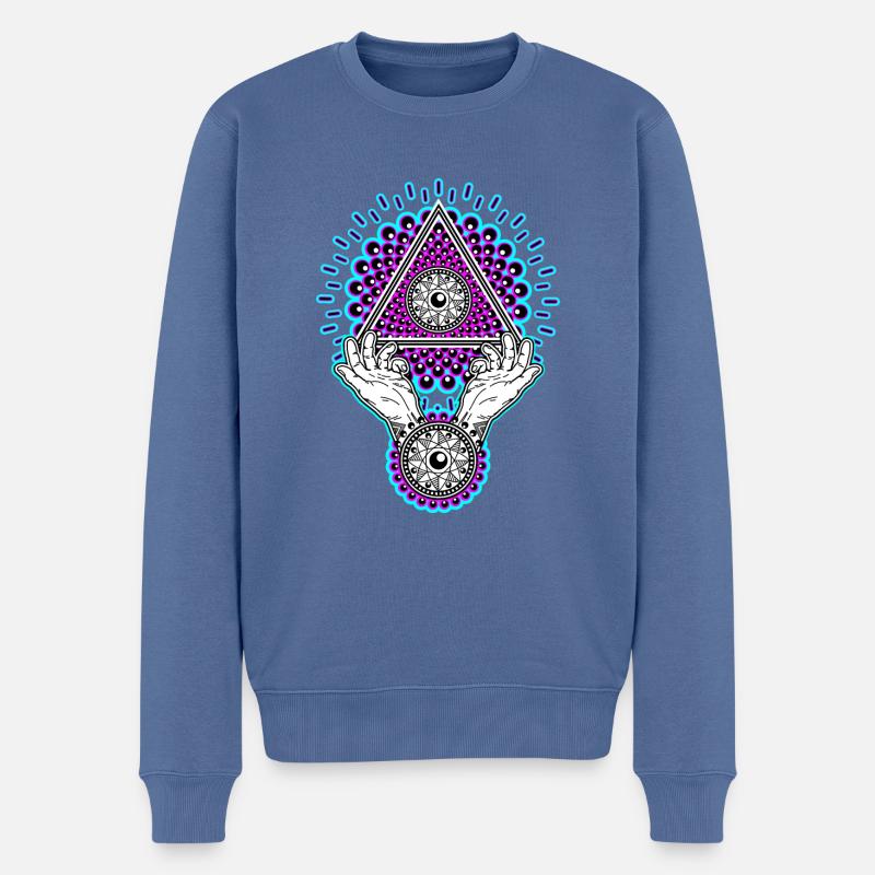 Neon Illuminati Pyramide 23 mit Aura, Schwarzlicht - Männer Premium Bio Pullover - Taubenblau