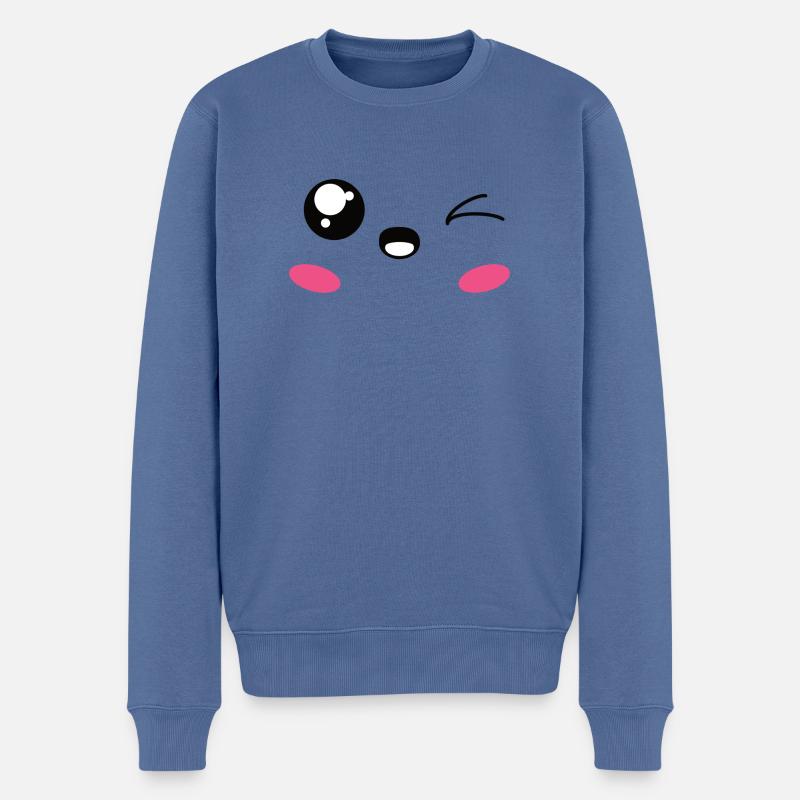 Süßes Smile Gesicht Happy Face - Männer Premium Bio Pullover - Taubenblau