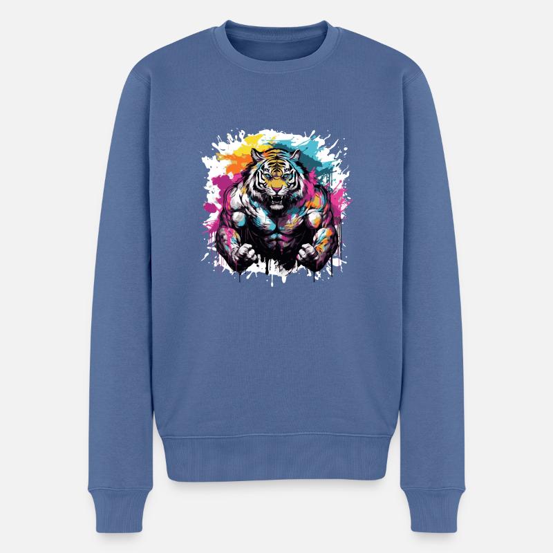 Tiger Muskeln - Männer Premium Bio Pullover - Taubenblau