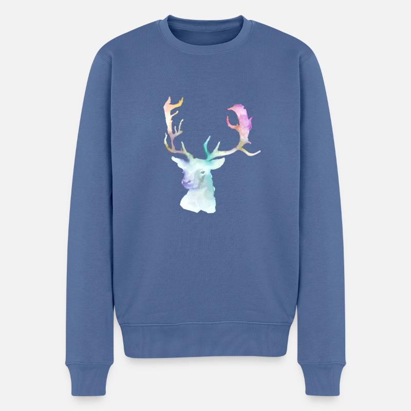 Hirsch - Männer Premium Bio Pullover - Taubenblau