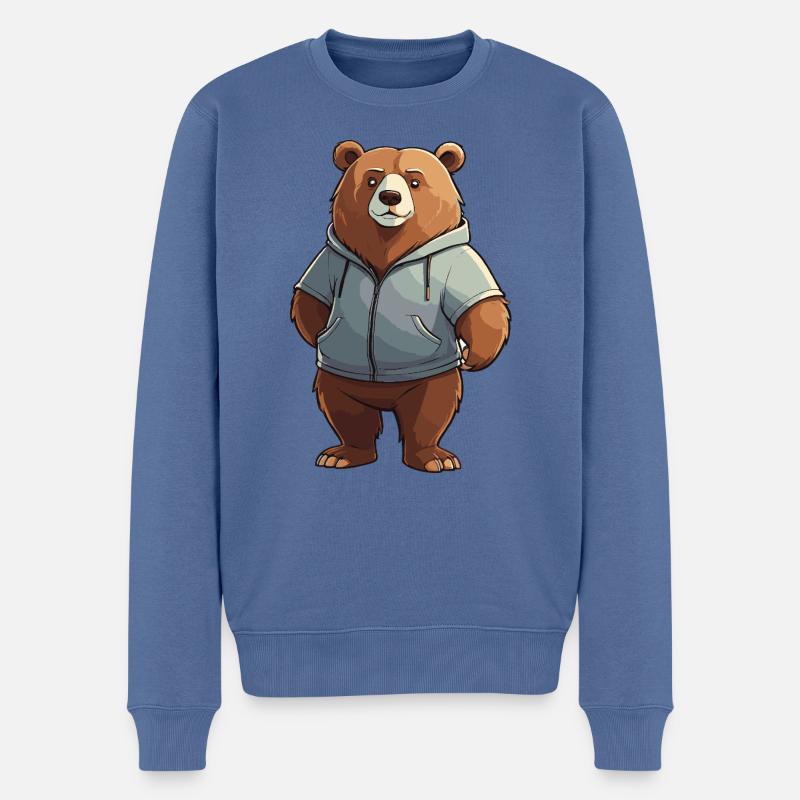 Comic Bär - Tier Design - Männer Premium Bio Pullover - Taubenblau