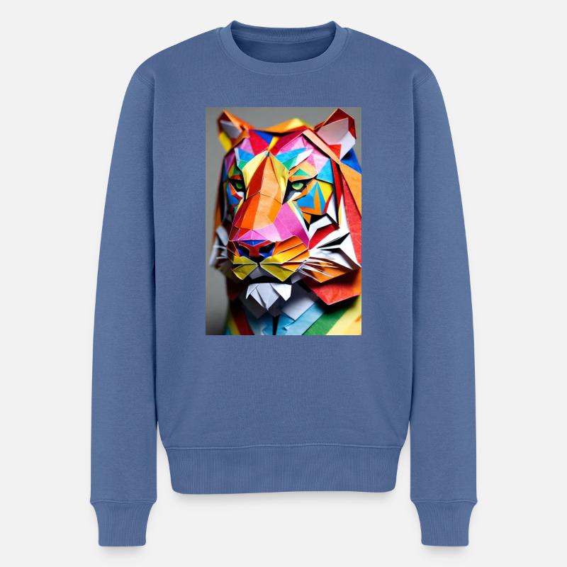 Regenbogen-Papier-Tiger - Männer Premium Bio Pullover - Taubenblau