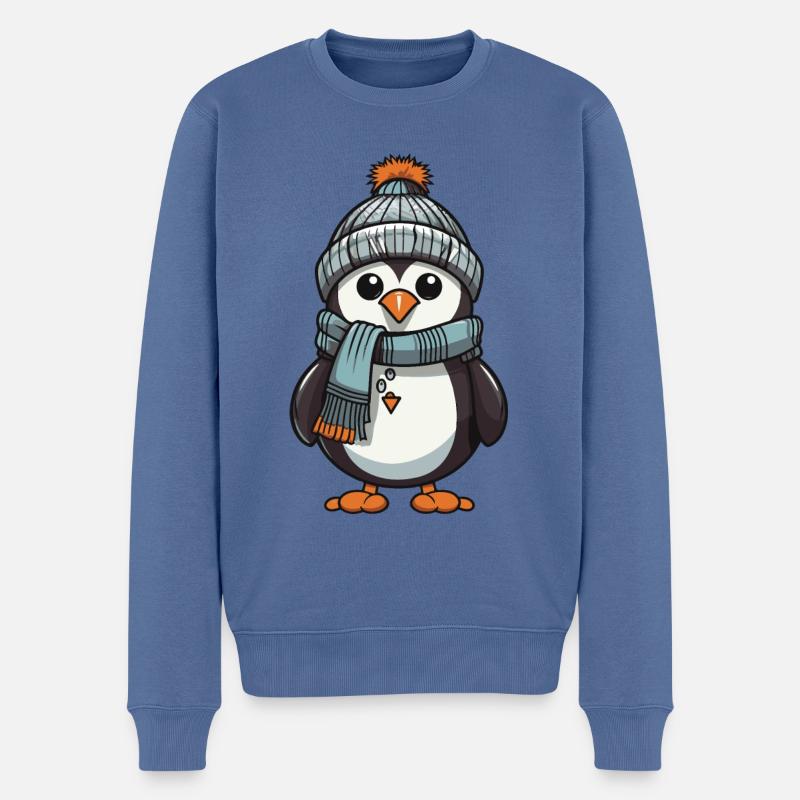 Pinguin Comic Niedlich Winter - Männer Premium Bio Pullover - Taubenblau