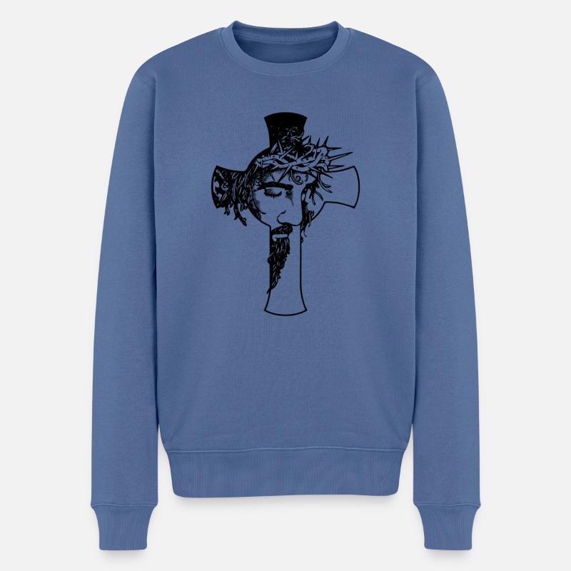 Jesus-Kreuz - Männer Premium Bio Pullover - Taubenblau