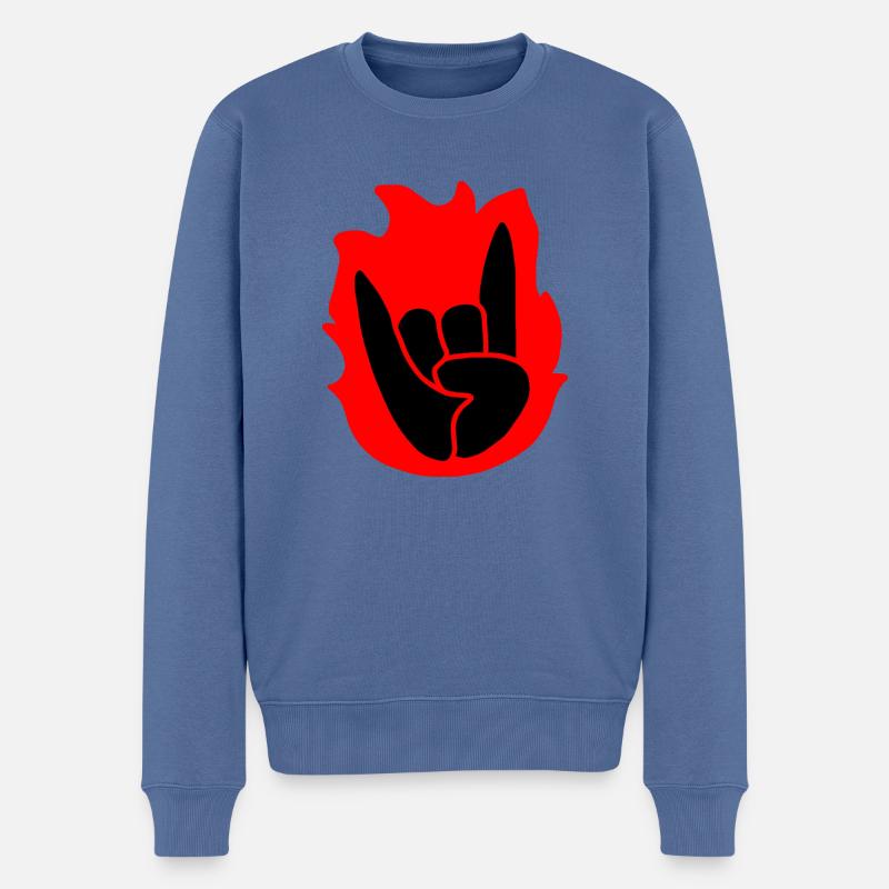 Rock Hand Flammen - Männer Premium Bio Pullover - Taubenblau