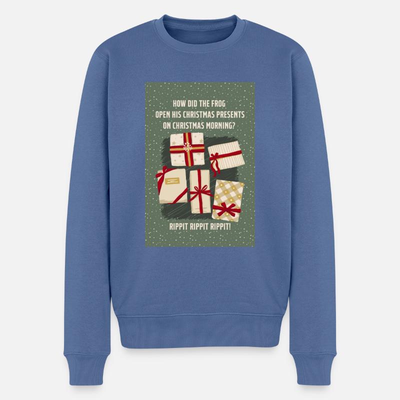 Weihnachtlicher Witz mit Frosch und Geschenken - Männer Premium Bio Pullover - Taubenblau