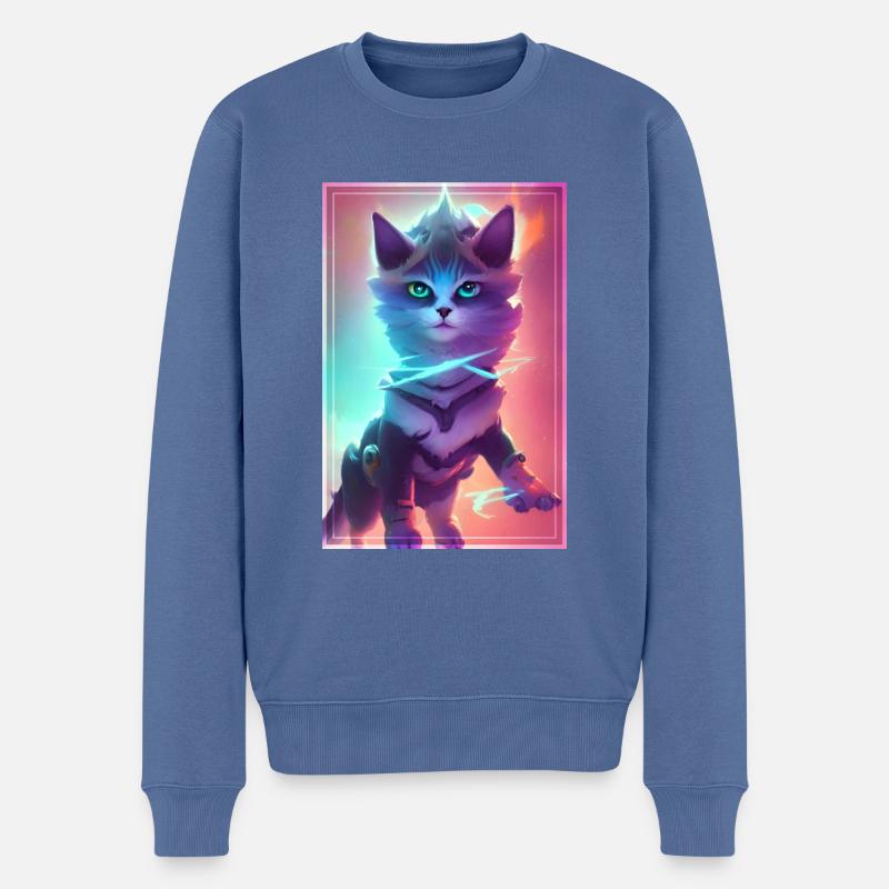 Niedliche Space Cat auf Reisen durch den Weltraum - Männer Premium Bio Pullover - Taubenblau