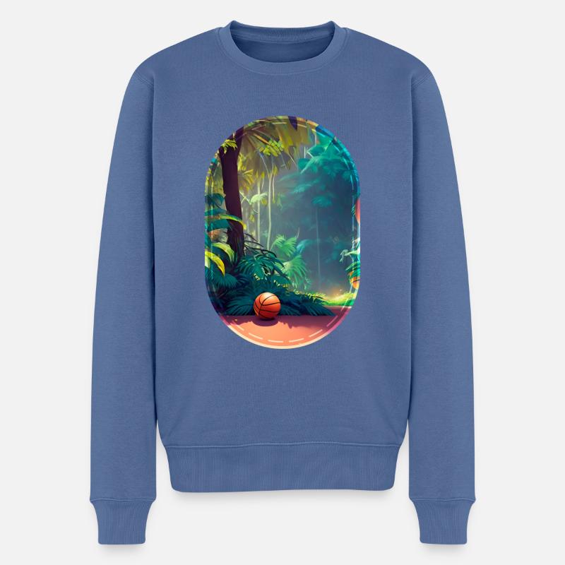 Un drôle de basket cool dans une jungle tropicale - Pull Premium bio Homme - bleu pigeon