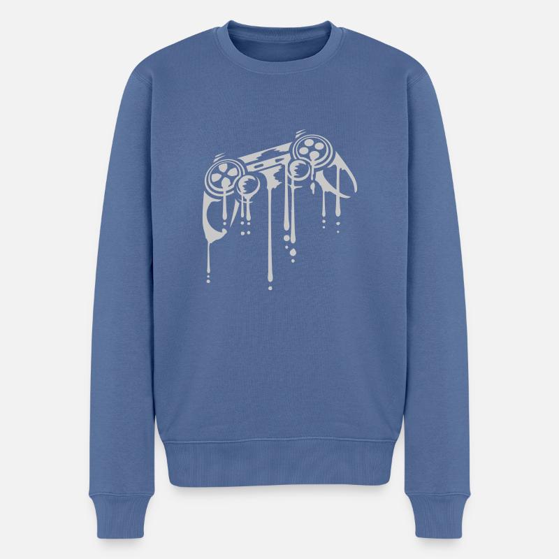 Tropfen Controller Retro Graffiti - Männer Premium Bio Pullover - Taubenblau