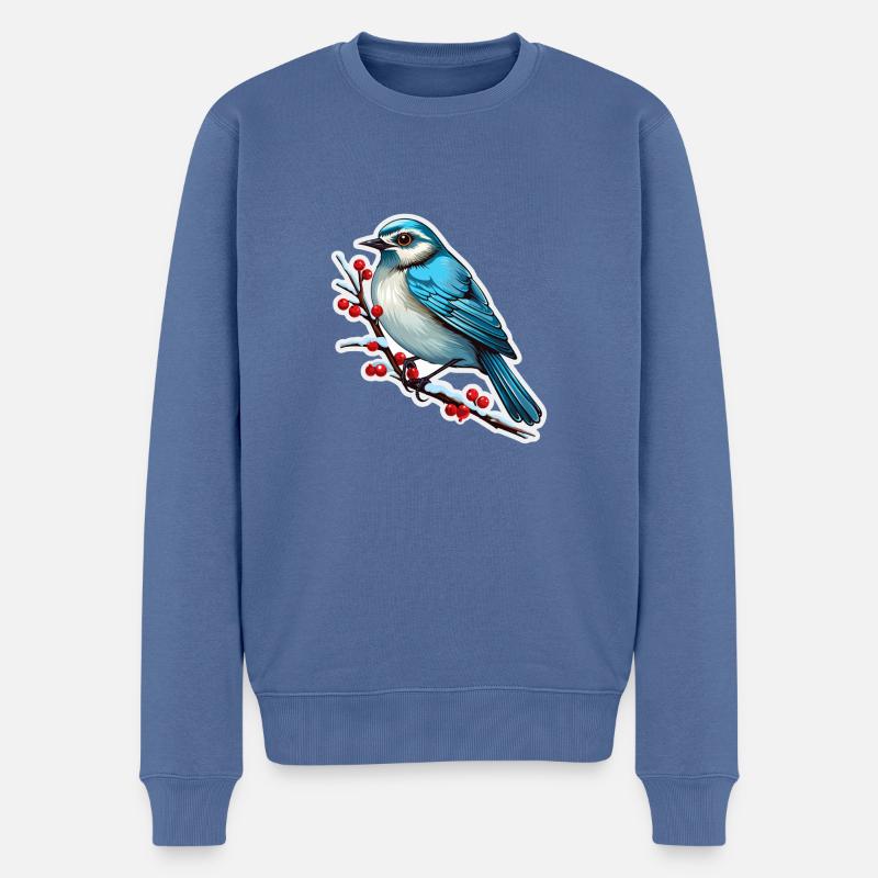 Vogel im Winter - Männer Premium Bio Pullover - Taubenblau