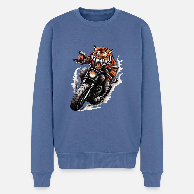 Tiger Motorrad Biker Beast - Männer Premium Bio Pullover - Taubenblau