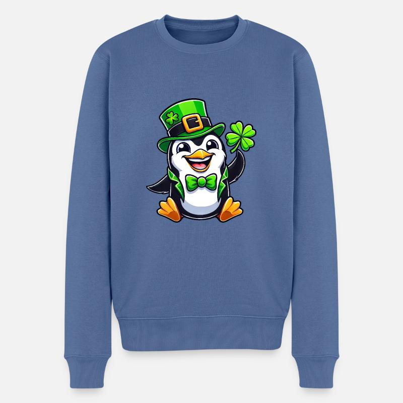 St. Patrick's Pinguin mit Glücksklee - Männer Premium Bio Pullover - Taubenblau