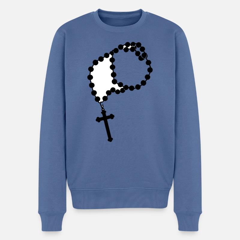 Rosary - Silhouette Reilgion Design - Männer Premium Bio Pullover - Taubenblau