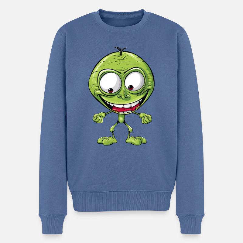 Lustiger Alien: Grün, Großer Kopf, Crazy - Männer Premium Bio Pullover - Taubenblau