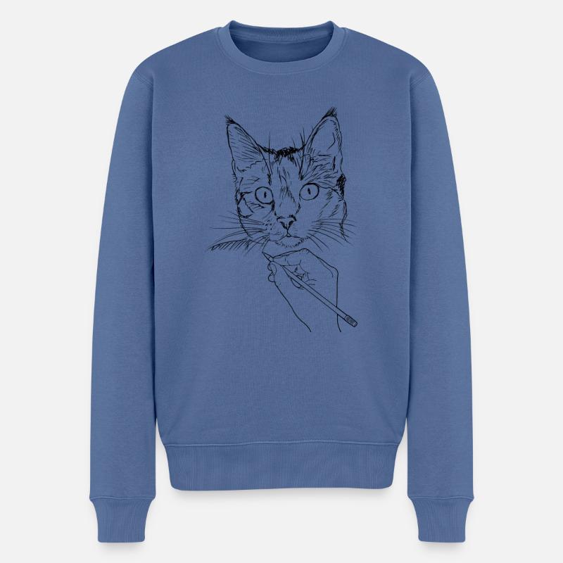 Katze Zeichnung - Männer Premium Bio Pullover - Taubenblau