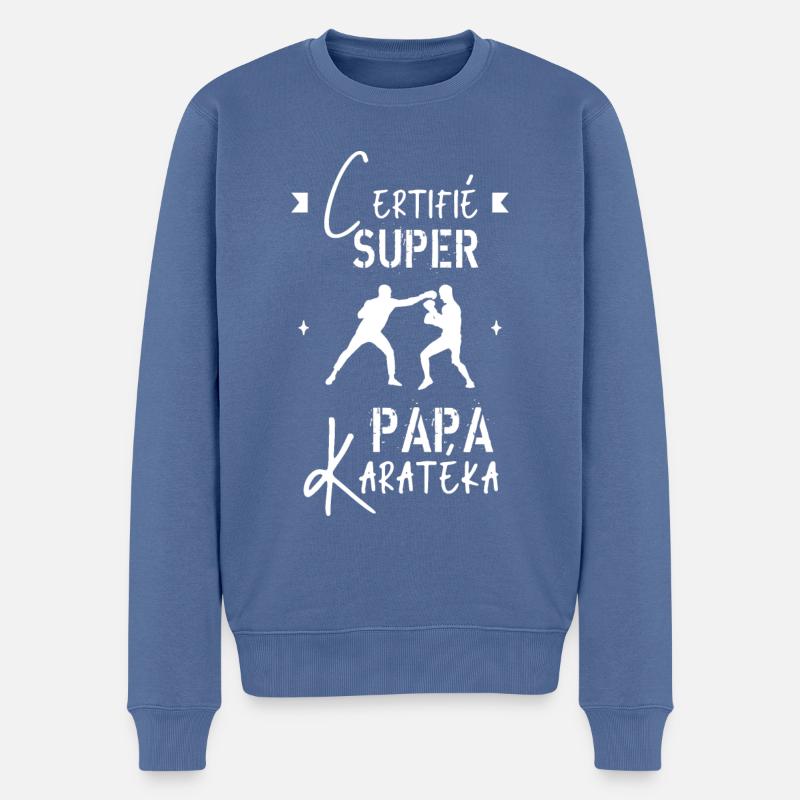 Certifié super papa karatéka - Pull Premium bio Homme - bleu pigeon