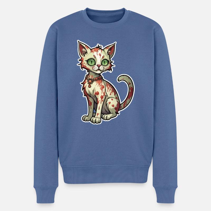 Illustration de chat zombie - Pull Premium bio Homme - bleu pigeon