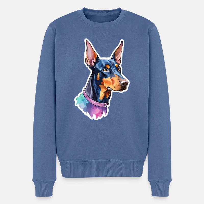 Doberman Aquarelles - Pull Premium bio Homme - bleu pigeon