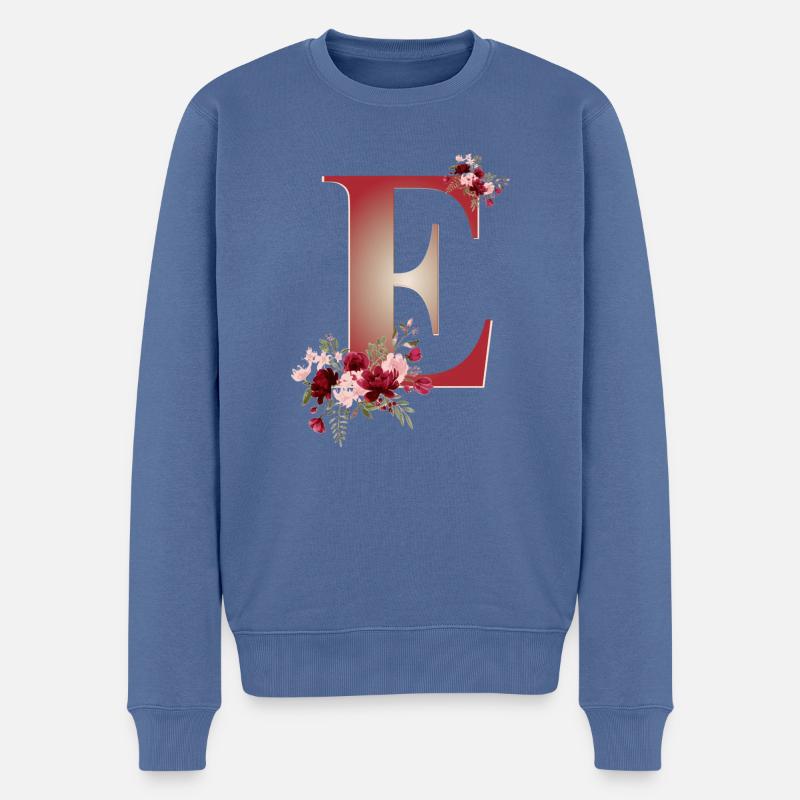 Buchstabe E mit Blumen - Männer Premium Bio Pullover - Taubenblau