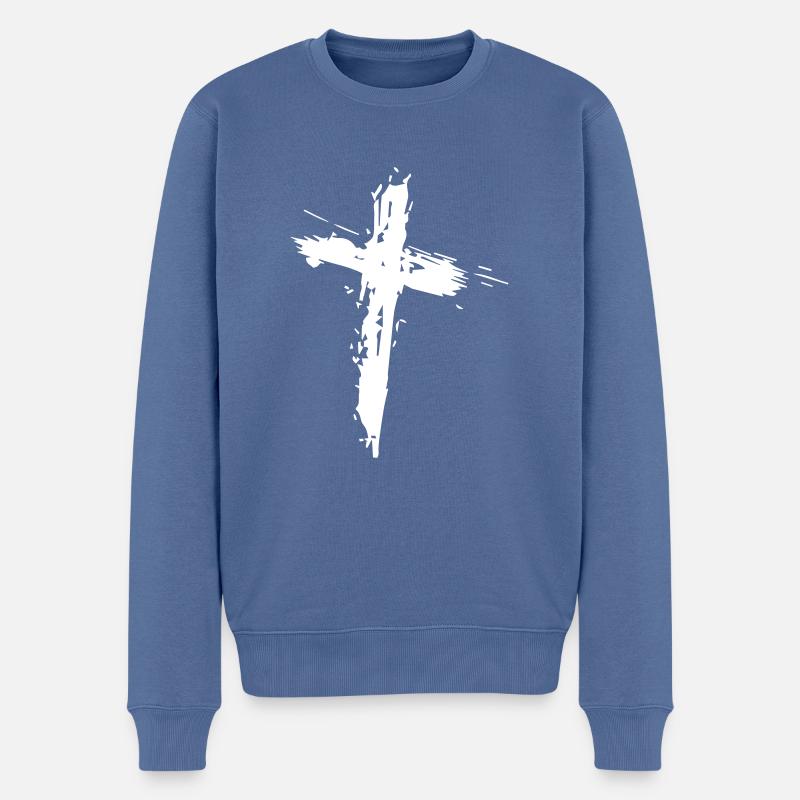 Zersplittertes Kreuz - Männer Premium Bio Pullover - Taubenblau