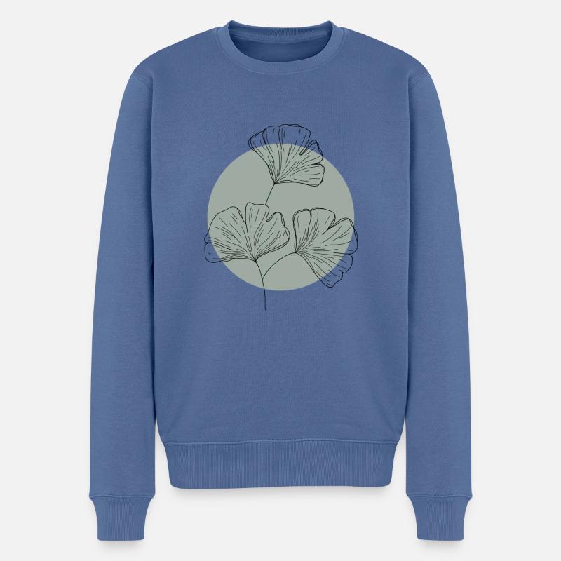 Ginkgo part avec la conception minimaliste verte de cercle - Pull Premium bio Homme - bleu pigeon