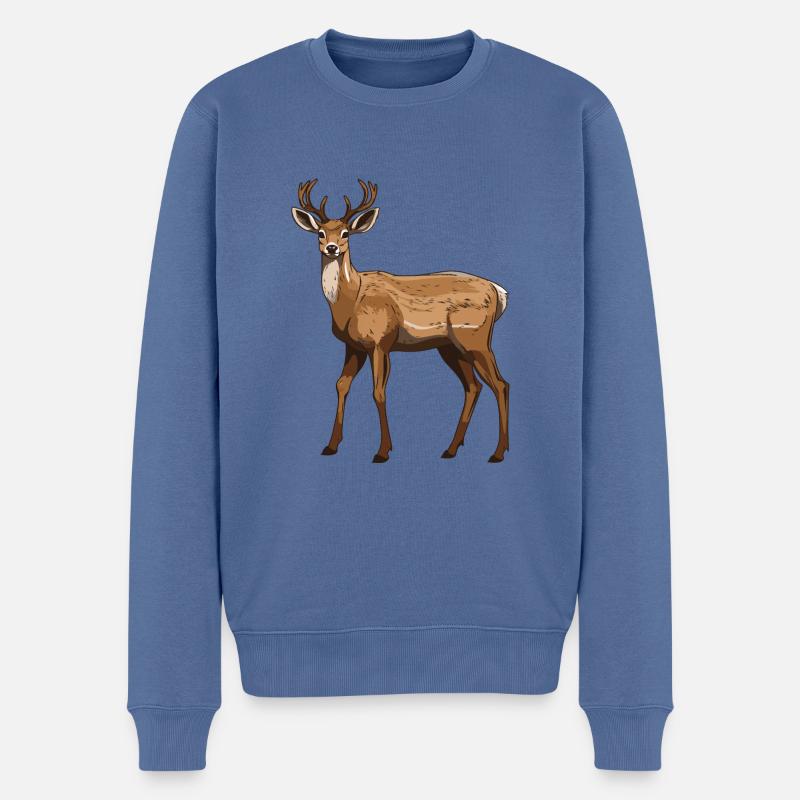 Hirsch Tier - Männer Premium Bio Pullover - Taubenblau