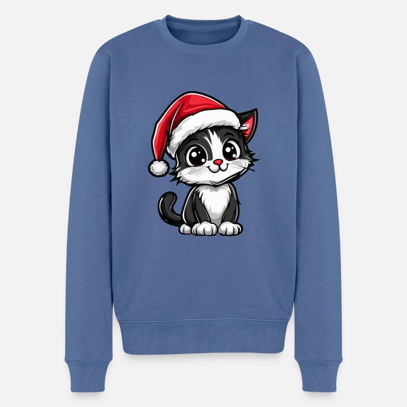 Katze Weihnachten Niedlich - Männer Premium Bio Pullover - Taubenblau