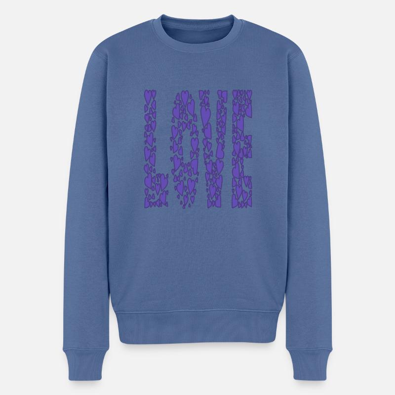 blau-Herzen-LOVE - Männer Premium Bio Pullover - Taubenblau