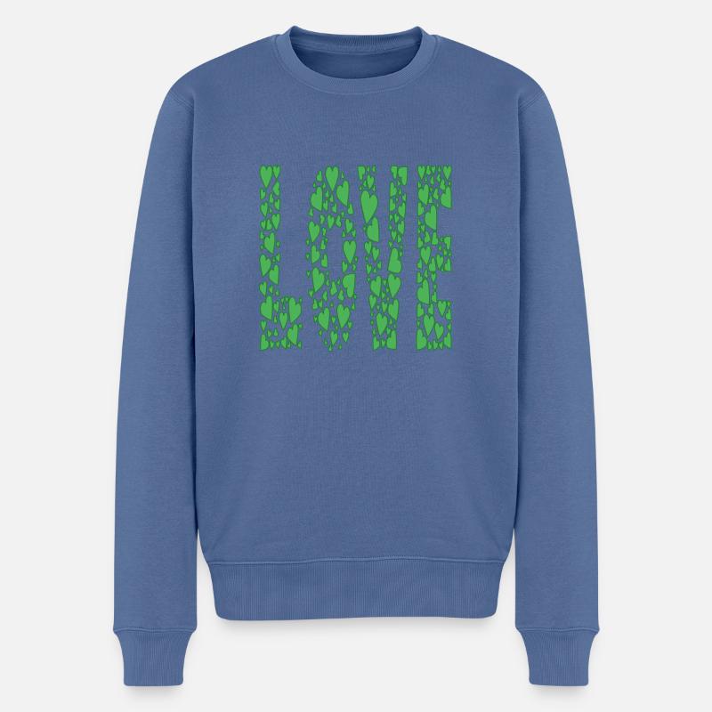 grün-Herzen-LOVE - Männer Premium Bio Pullover - Taubenblau
