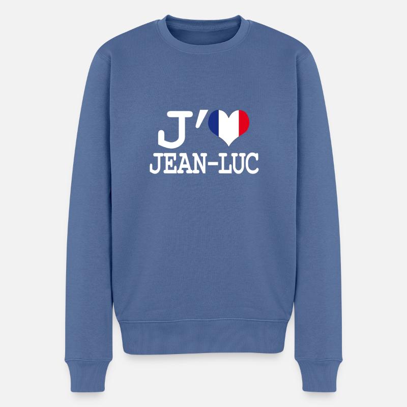 Ich liebe jean-luc - Männer Premium Bio Pullover - Taubenblau
