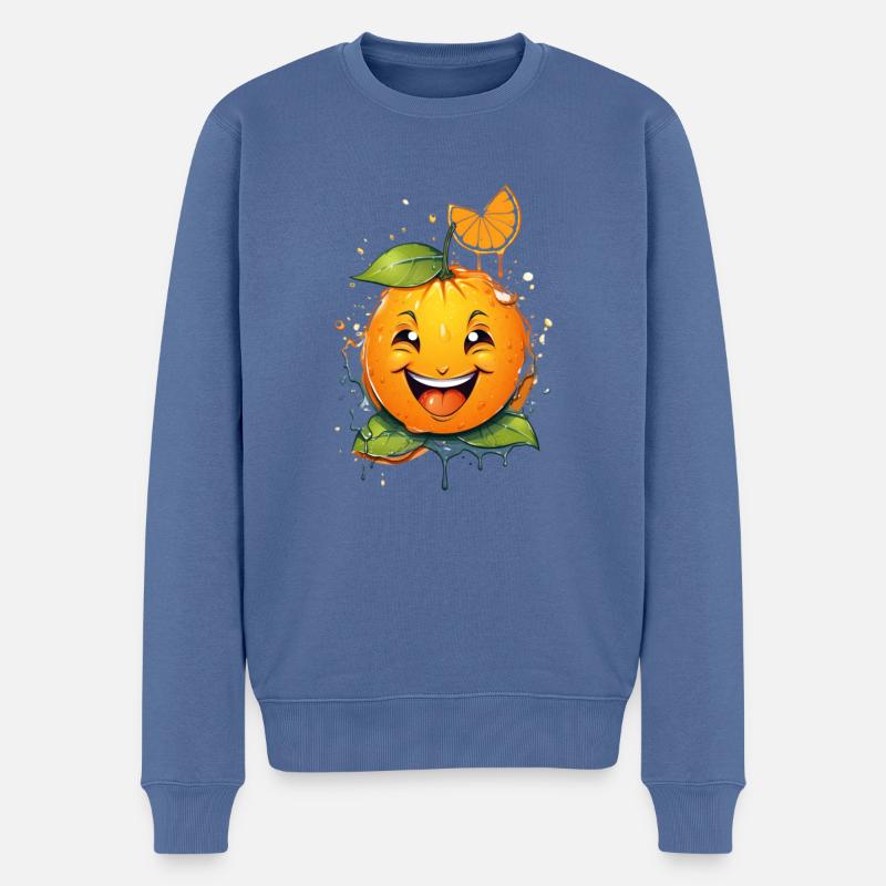 "Juicy Joy" Strahlendes Orangenmotiv - Männer Premium Bio Pullover - Taubenblau