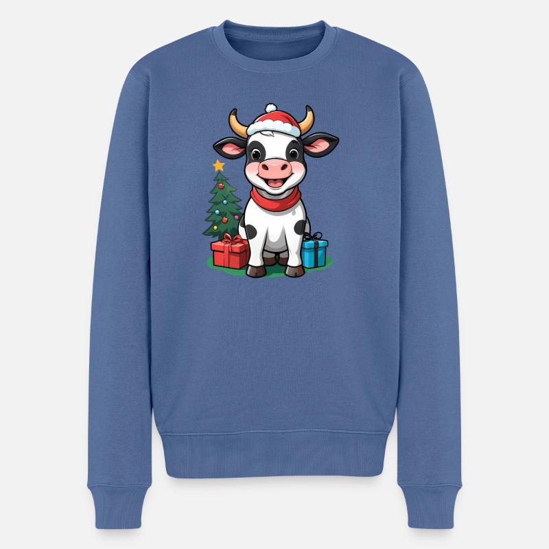 Vache mignonne célébrant Noël. - Pull Premium bio Homme - bleu pigeon