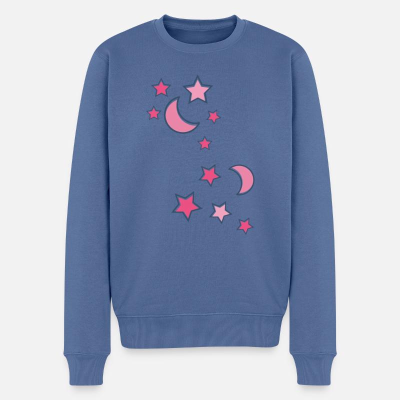 sterne ,mond,stern,gelb,illustration,pink - Männer Premium Bio Pullover - Taubenblau