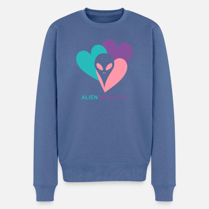 Alien Need Love Herzen - Männer Premium Bio Pullover - Taubenblau
