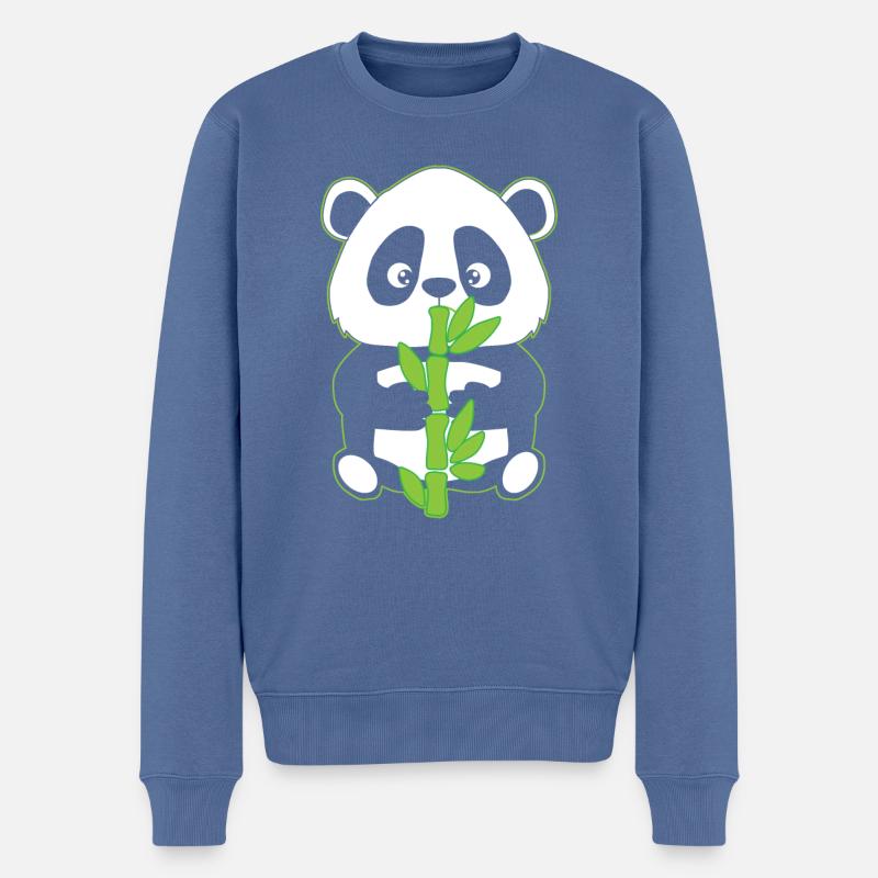Panda mit Bambus - Männer Premium Bio Pullover - Taubenblau