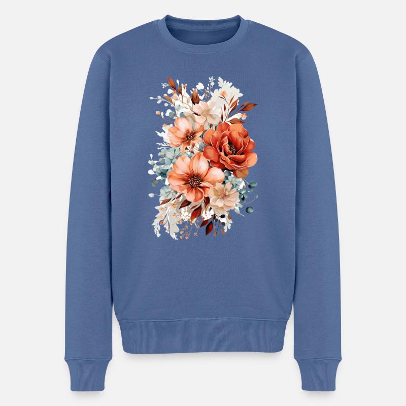 Blumen - Männer Premium Bio Pullover - Taubenblau