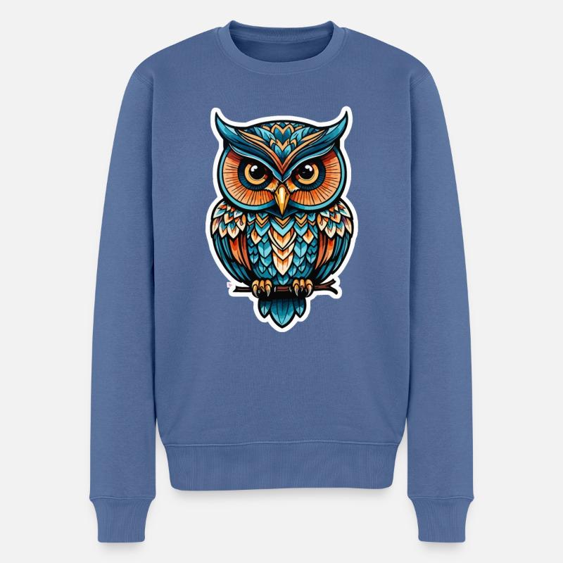 Eule Neo Traditional - Männer Premium Bio Pullover - Taubenblau