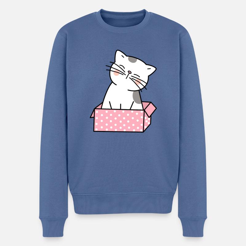 Katze Karton Niedlich - Männer Premium Bio Pullover - Taubenblau
