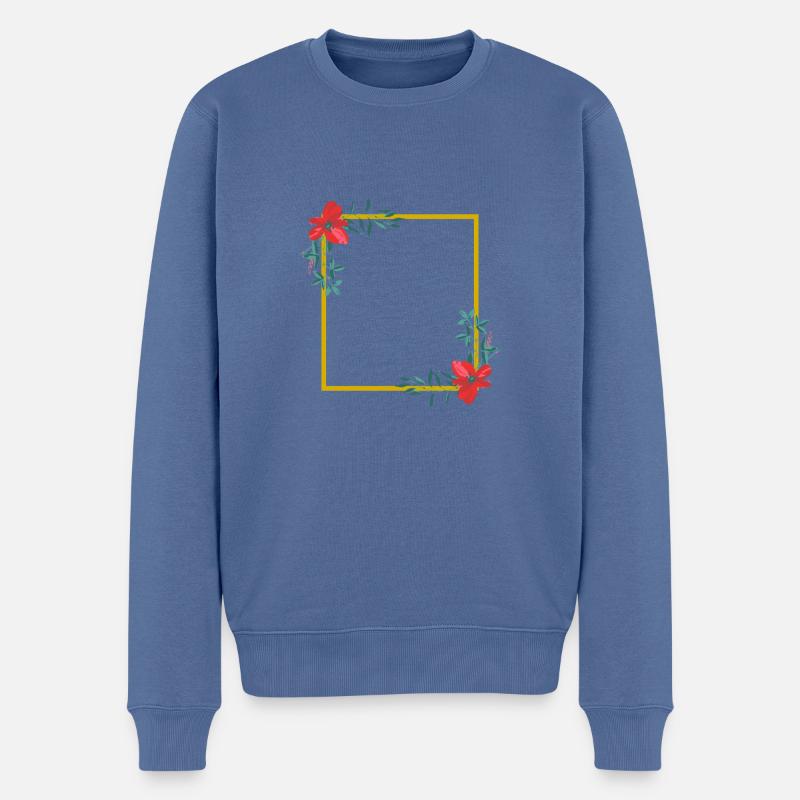 Blumen Rahmen - Männer Premium Bio Pullover - Taubenblau