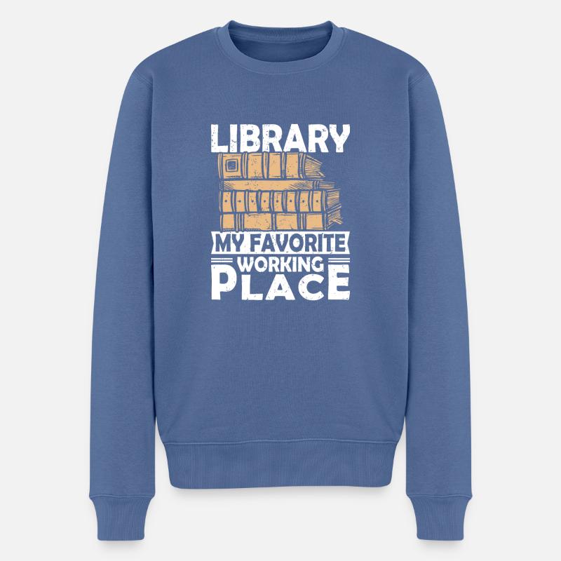 Bibliothek mein Lieblingsarbeitsplatz - Männer Premium Bio Pullover - Taubenblau